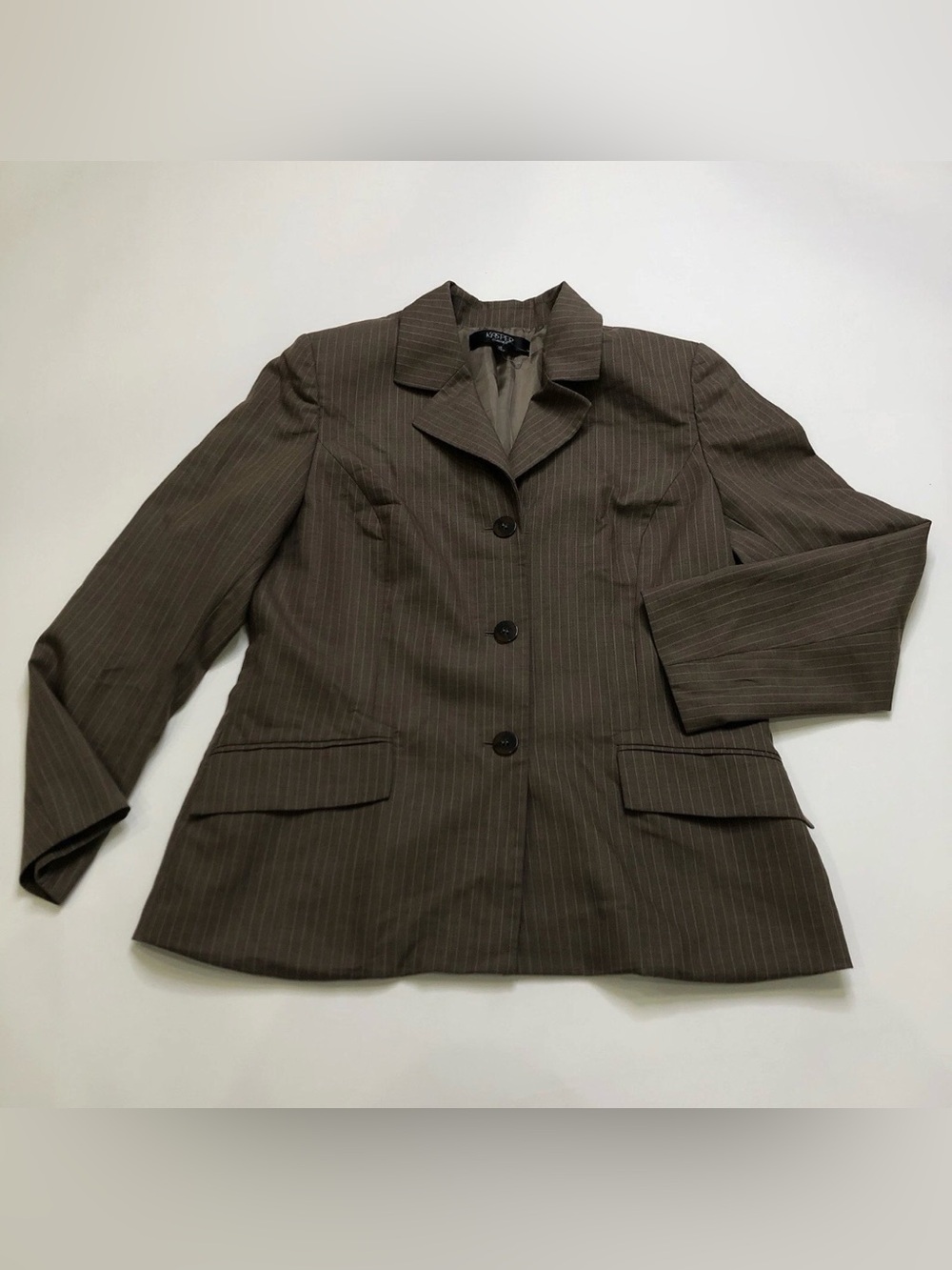 Kasper Women's Olive-Brown Pinstripe Single-Breasted Blazer size 14